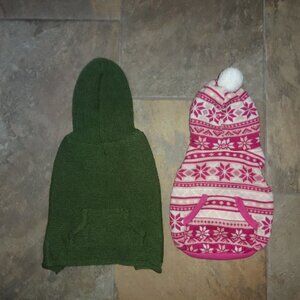Lot 2 Dog/Cat Sweater/coat-Top Paw Pink Fleece Snowflake Hood Pom Pom+Green